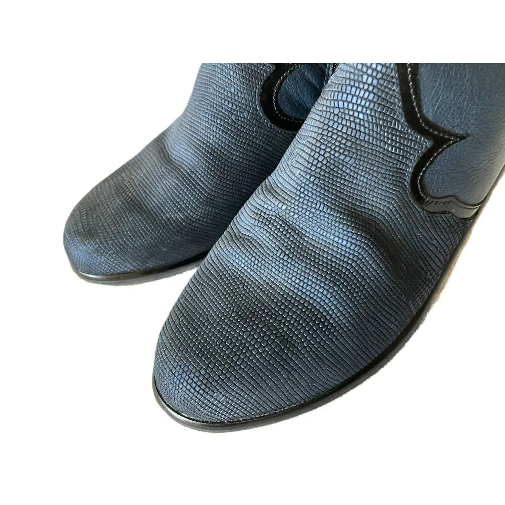 NAOT Leather Ankle Boots Women’s Size 40 Blue Black Western Textured Side Zip